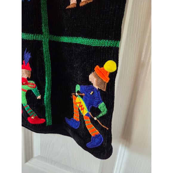 Sharon Young Large 12 Days of Christmas Embroidered VEST Button Up Black - Picture 4 of 10